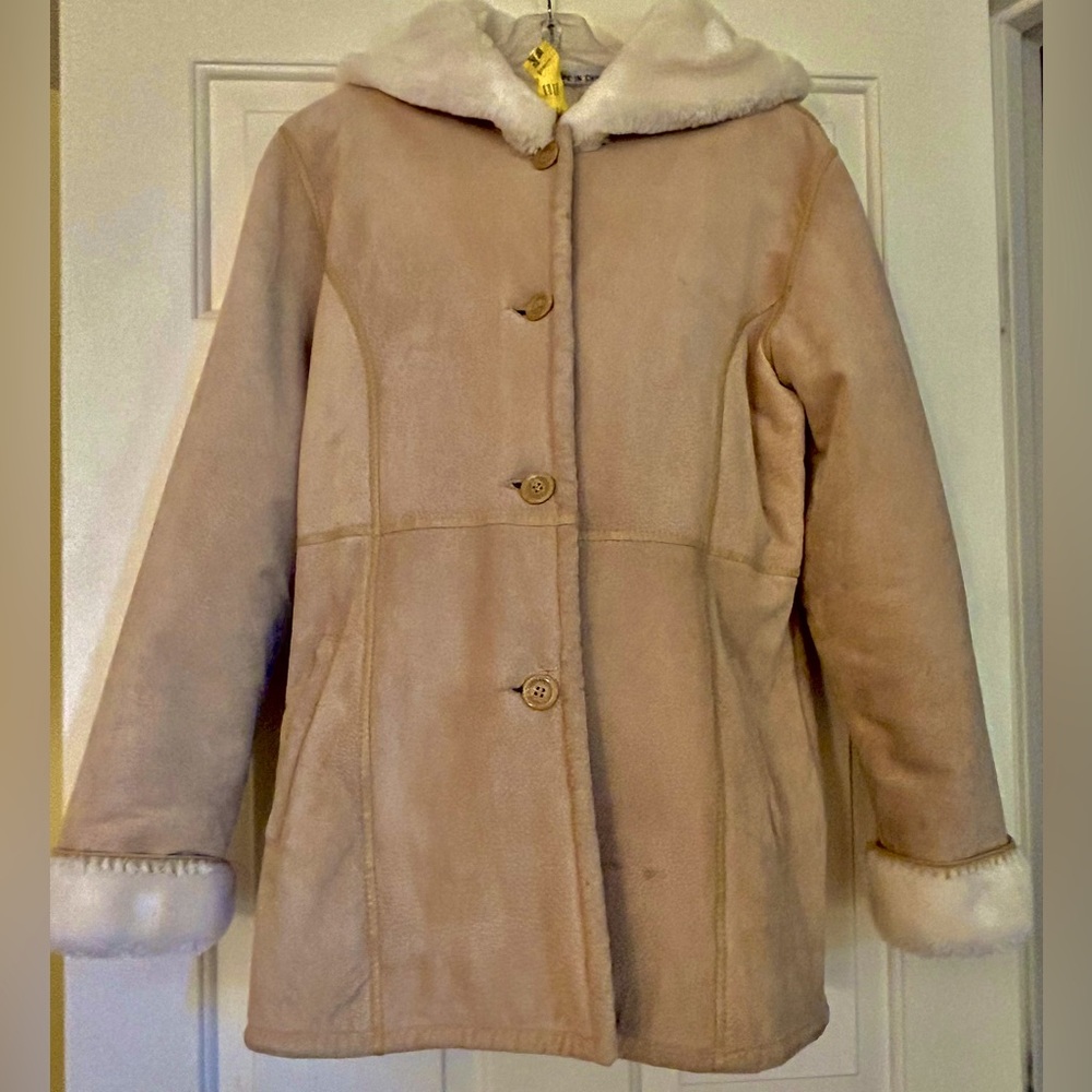 Camel Suede Sherpa-lined Coat